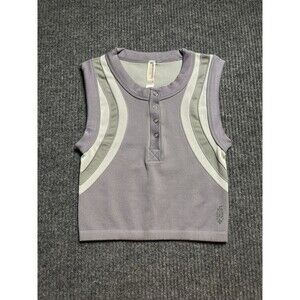 Free People FP Movement XS/S Free Kick Crop Henley Muscle Tank Top Lavender NEW